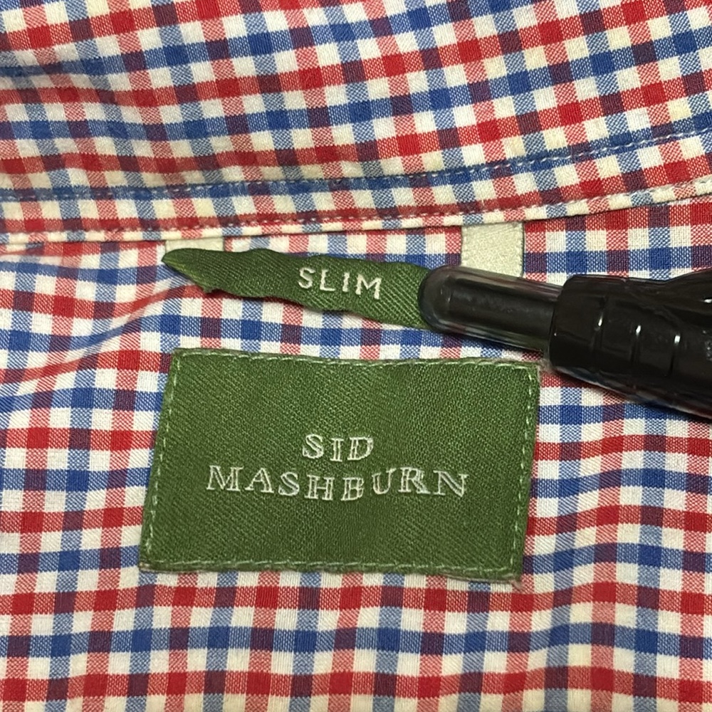 Sid Mashburn Blue/ Red Check Shirt. Wing Collar, 100% Cotton Men’s XL Slim Fit